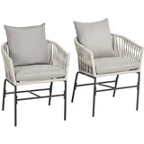 Outsunny Gartenstuhl 2er-Set 57 x 60 x 71 cm beige mit Kissen