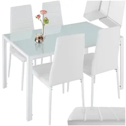 tectake® Esszimmergruppe, 5-teilig, gepolstert mit Kunstlederbezug, bodenschonende Kunststoffkappen