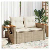 vidaXL Gartensofa mit Kissen 2-Sitzer Beige Poly Rattan