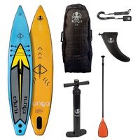 Runga-Boards Inflatable SUP-Board Runga PUREI RACE AIR BLUE 12.6 Stand Up Paddling SUP iSUP, (Set 3, mit Trolley-Rucksack, doppelhub Pumpe, Carbon/Kunststoff Paddel) Set 3