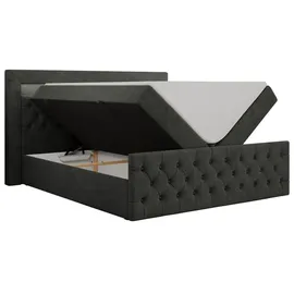 MKS Meble Boxspringbett 140x200 mit Led, Polsterbett 140x200 mit LED Kopfteil - Multipocket-Matratze H4 - Doppelbett mit Bettkasten Stauraumbet - GOLD-9 - 14... - Dunkelgrau