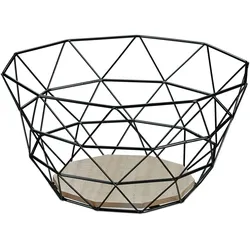 Relaxdays Obstkorb, dekorativer Obstschale, Obst & Gemüse, Eisen & Holz, Industrial Design,  HBT: 14,5x28x28 cm, schwarz