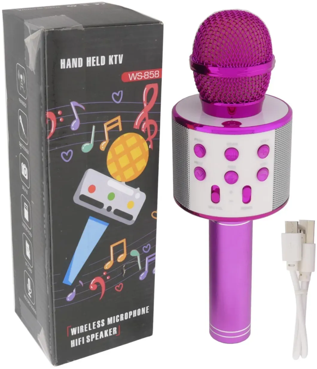 Kabellos Bluetooth Karaoke Mikrofon WS-858 für Kinder Rosa Party Lautsprecher...