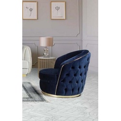JVmoebel Chesterfield-Sessel Runder Sessel Einsitzer 1 Sitz Polster Blau Design Textil Chesterfield blau