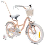 Sun Baby Mädchenfahrrad 16 Zoll Glocke Zusatzräder Schubstange, Flower Bike Aprikose - Orange