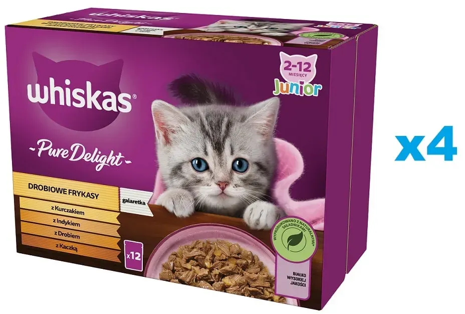 WHISKAS Junior Beutel 48x85g Nassfutter mit Gelee für Kätzchen mit Huhn Truthahn Geflügel Ente