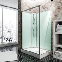 Schulte Komplettdusche Ibiza 140 x 90 cm, Fertigdusche mit Duschwanne, Duschkabine komplett, Duschtempel mit 5 mm ESG Sicherheitsglas, Alu Natur Profile, weiße Duschwanne