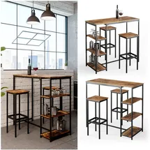 Vicco Bartisch Set 2 Barhocker Fyrk Stehtisch Bartresen 3 Ablagen Küchenhocker