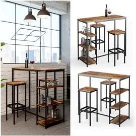 Vicco Bartisch Set 2 Barhocker Fyrk Stehtisch Bartresen 3 Ablagen Küchenhocker