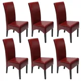 Mendler 6er-Set Esszimmerstuhl Küchenstuhl Stuhl Latina, LEDER ~ rot, dunkle Beine