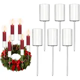 6 Stück Stabkerzenhalter Weiß, Adventskranz, Adventskranz Kerzenhalter, Kerzenständer, mit Dorn für DIY Adventskranz Deko Kerzenhalter stabkerze zum stecken Advent Deko Weihnachten