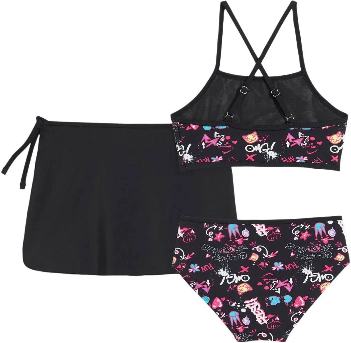 Bustier-Bikini BONPRIX, Mädchen, Gr. 176/182, N-Gr, bunt (schwarz bedruckt), Obermaterial: 80% Polyamid, 20% Elasthan. Futter: 100% Polyester, bedruckt, Bikini-Sets, mit dazugehörigem Minirock
