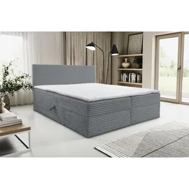 venasi TILLY Boxspringbett 160x200 mit 2 Bettkästen H2/H3 Matratze GRAU CORD TILIA - Grau