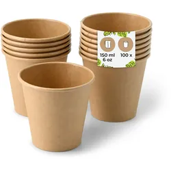 BIOZOYG 100 Stück Einwegbecher 150ml / 6oz Pappbecher, Kaffeebecher, ungebleicht, ökologisch, kompostierbar, umweltschonend für Coffee to Go