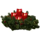 Bonetti Künstlicher Adventskranz mit Lichterkette und 4 LED Kerzen | Batteriebetrieben | Sicher in der Anwendung | Tannenkranz mit Zapfen und Beeren | Ø 40cm