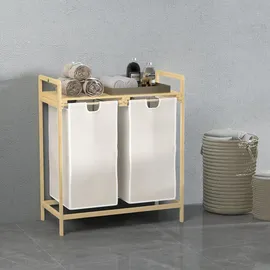 Homcom Wäschekorb Wäschebox mit 2 abnehmbaren Wäschesacke Wäschesortierer Bambus
