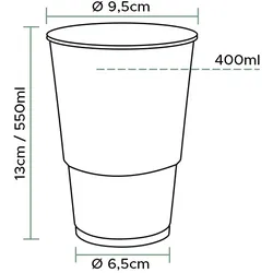 MONOUSO - Bio-Becher aus PLA Transparent 550ml (800 Stück)