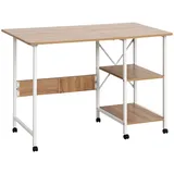 Homcom Klapptisch Mobiler Computertisch mit Rollen MDF Natur 107 x 55 x 76 cm