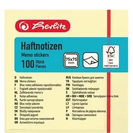 Herlitz Haftnotizblock 75x75mm 100 Blatt gelb