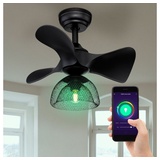 ETC Shop Smart Decken Ventilator Leuchte Gitter Vor-Rücklauf Lampe dimmbar App Sprachsteuerung im Set inkl. RGB LED Leuchtmittel