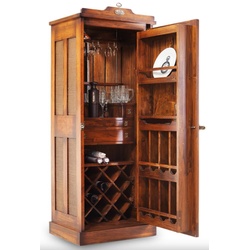 Casa Padrino Luxus Vintage Stil Barschrank Braun 69,5 x 52 x H. 178,5 cm - Massivholz Weinschrank - Vintage Stil Bar Möbel - Luxus Bar Möbel - Massivholz Bar Möbel