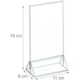 Relaxdays Tischaufsteller 6er Set, Thekenaufsteller DIN A6, Hochzeit, für Menükarten u. Fotos, Acryl, transparent/Silber
