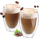 ElbFuchs® Latte Macchiato Gläser doppelwandig CURVED [2x 330ml] | Thermogläser doppelwandig | Cappuccino Tassen Glas | Kristallklare doppelwandige Gläser | Teegläser | Kaffeegläser