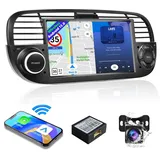 Podofo Android Autoradio für FIAT 500 2007-2015 Radio Wireless Carplay Android Auto, 7 Zoll Bildschirm Autoradio mit GPS Navi, WiFi, Bluetooth, RDS FM, USB, SWC, Mirror Link für Android/IOS