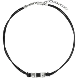 Kette mit Anhänger S.OLIVER "2038006", schwarz (edelstahlfarben, schwarz), Halsketten, Herren, Edelstahl-Leder, L: 50cm, Edelstahl, Leder
