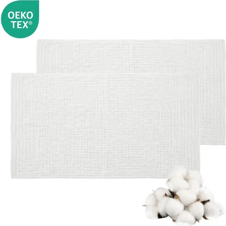 LeBonsoir 100% Baumwoll-Musselin-Tücher für Babys, 2er-Pack – 6-lagig, weich & saugfähig, 70 x 140 cm, weiß (2 Stück Badehandtücher)