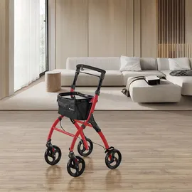Juskys Aluminium Wohnungsrollator Aktiv mit Tasche und Tablett schmal faltbar rot