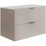 Rodan | Waschbeckenunterschrank Kaschmir 60 cm - Tischplatte in Weißmarmoroptik - 3 Grifffarben im Set - Soft-Close - Beige/Weiß