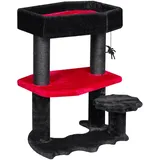 BEWISHOME Gothic Katzenbaum mit Sarg Katzenbett Goth Katzenturm Sarg Katzenbaum mit Kratzbaum Spinne Hängende Kugel Halloween Schwarz Rot Haustier Möbel MMJ94R