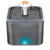 autolock Trinkbrunnen 2L Katzen Trinkbrunnen mit LED-Licht 3 Wasserflussmodi, 4 Schichten Filtersystem Katzenbrunnen Katzenbrunnenwasser grau