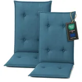 Pillows24 - Hochlehner Auflagen 2er Set - 120x50cm – 8cm Dick - Premium-Material 200gsm, UV- & Wasserabweisend | Gesteppte Sitzauflagen Hochlehner | Gartenstuhlauflagen für Gartenmöbel | Türkis