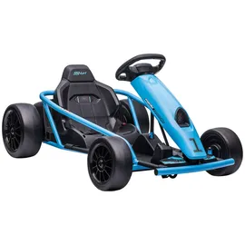 Homcom Kinder Elektro Gokart Drift Kart mit Langsamem Start, Musik, Hupe und Sicherheitsgurt, Kinderfahrzeug für 8-12 Jahre Kinder, Blau