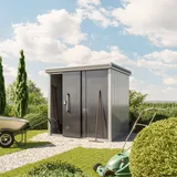 Gfp Gerätehaus Metall Gartenhaus 187x152x212 cm Geräteschuppen mit Flachdach inkl. Schiebetür in anthrazit Schuppen wasserdicht -