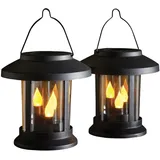 3 PAGEN® 3-in-1 Solar Laterne mit Steckstab 2er-Set – 2 Stück LED Solar Garten Leuchte schwarz mit Flacker-Effekt – als Bodenstecker, Hängeleuchte oder Tischleuchte – umweltfreundlich & stimmungsvoll
