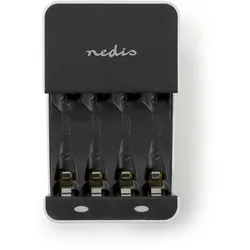 Nedis NiMH-Akku-Ladegerät AA / AAA - 1.2 V DC - Ladeerhaltung - Euro / Typ C (CEE 7/16) - Batterietyp – Energie: AA / AAA - Schwarz / Weiss