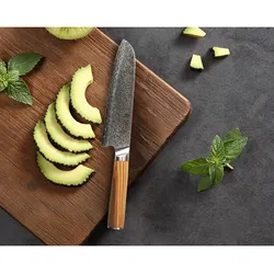 Wakoli Oribu Damast Santoku Messer I 18cm Klinge I Olivenholzgriff