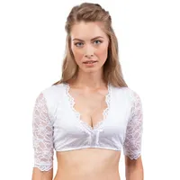 Schöneberger Trachten Couture Elegante & Exklusive Dirndlbluse aus Spitze Weiss/Teil-transparent - Dirndl Bluse Lilly (40, Weiss) - 40