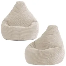 I.C.O.N. Icon Dalton Sitzsack Kinder, Beige, 2er Pack, Flauschiger Cord Stoff, Sitzsack Cord mit Füllung, Bequemer Kinder Gaming Sessel, Kuschelsessel, Lese Sessel, Schlafzimmer, Kinderzimmer, Spielzimmer