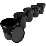 FixedByU - 5 Eimer mit Deckel 16 L Vorratseimer lebensmittelecht Schwarz (pp) 5 Stück