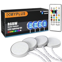 MYPLUS Led Unterbauleuchte, 4er set RGBW Schrankleuchten mit 32-Tasten-Fernbedienung Farbwechsel, Timing und DIY-Funktion Weißes LED-Beleuchtungsset für Unterschrank und Küchenregal