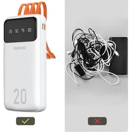 DUDAO geräumige Powerbank mit 3 integrierten Kabeln 20000mAh USB Typ C + Micro USB + Lightning weiß (Dudao K6Pro +) - Weiß