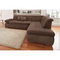 DOMO collection Ecksofa »NMoric incl. Zierkissen B/T/H: 273/216/80 cm L-Form«, Ottomanen-Abschluss, wahlweise mit Bettfunktion und Armlehnverstellung braun