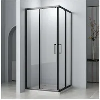 Hopibath Eckdusche 80x80 90x90 Duschkabine Eckeinstieg Schwarz, BxT: 75x90 cm, 5mm Sicherheitsglas, Doppel Schiebetür, 100x100, 100x80, 90x90, 80x80, 75x75, 100x75, 75x80, Rechts-und Links montierbar schwarz 75 cm x 185 cm x 90 cm