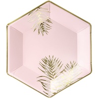 partydeco Einweggeschirr-Set, Pappteller Blätter 23cm rosa gold 6er Set rosa