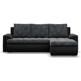 mebligo Rechts Ecksofa mit Schlaffunktion, Schwarz + Schwarz