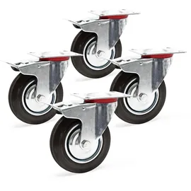 Wiltec Doppelstopp-lenkrollen Set 4x Vollgummirad Transportrolle 200mm bis 150kg pro Rad mit Feststellbremse und Anbauplatte, leiser Lauf, Transpor...